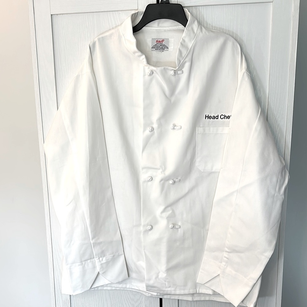 S&H White Men’s Chefs Coat with “Head Chef” Embroidered on Chest 3XL‎